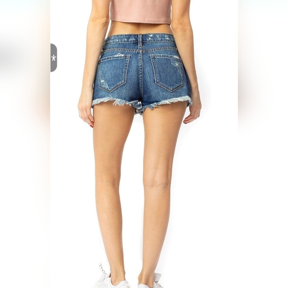 KanCan Blue High-Waisted Distressed Jean Shorts - Picture 2 of 10